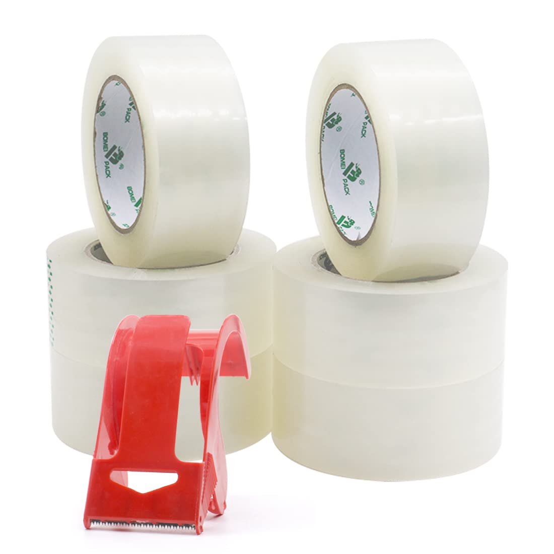 BOMEI PACK Clear Packing Tape with Dispenser, 1.88" x 100 m, 6 Rolls
