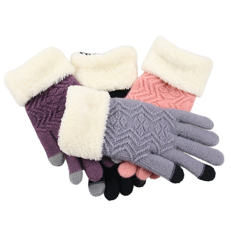 Faux Fur Cuff Knit Touchscreen Gloves