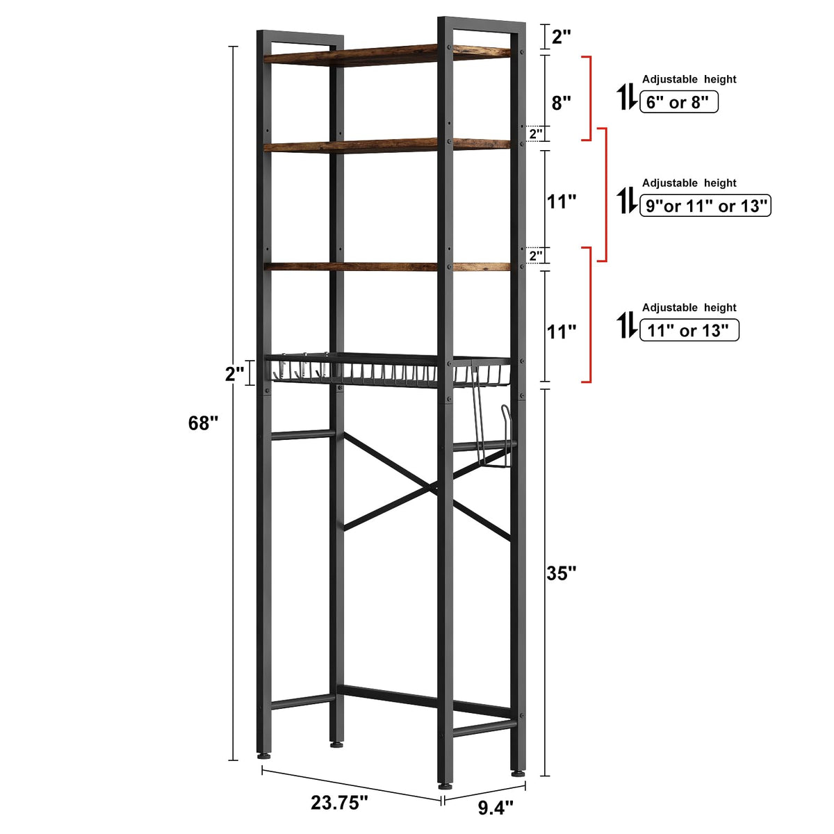 4-Tier Over-The-Toilet Storage Rack, Vintage Brown