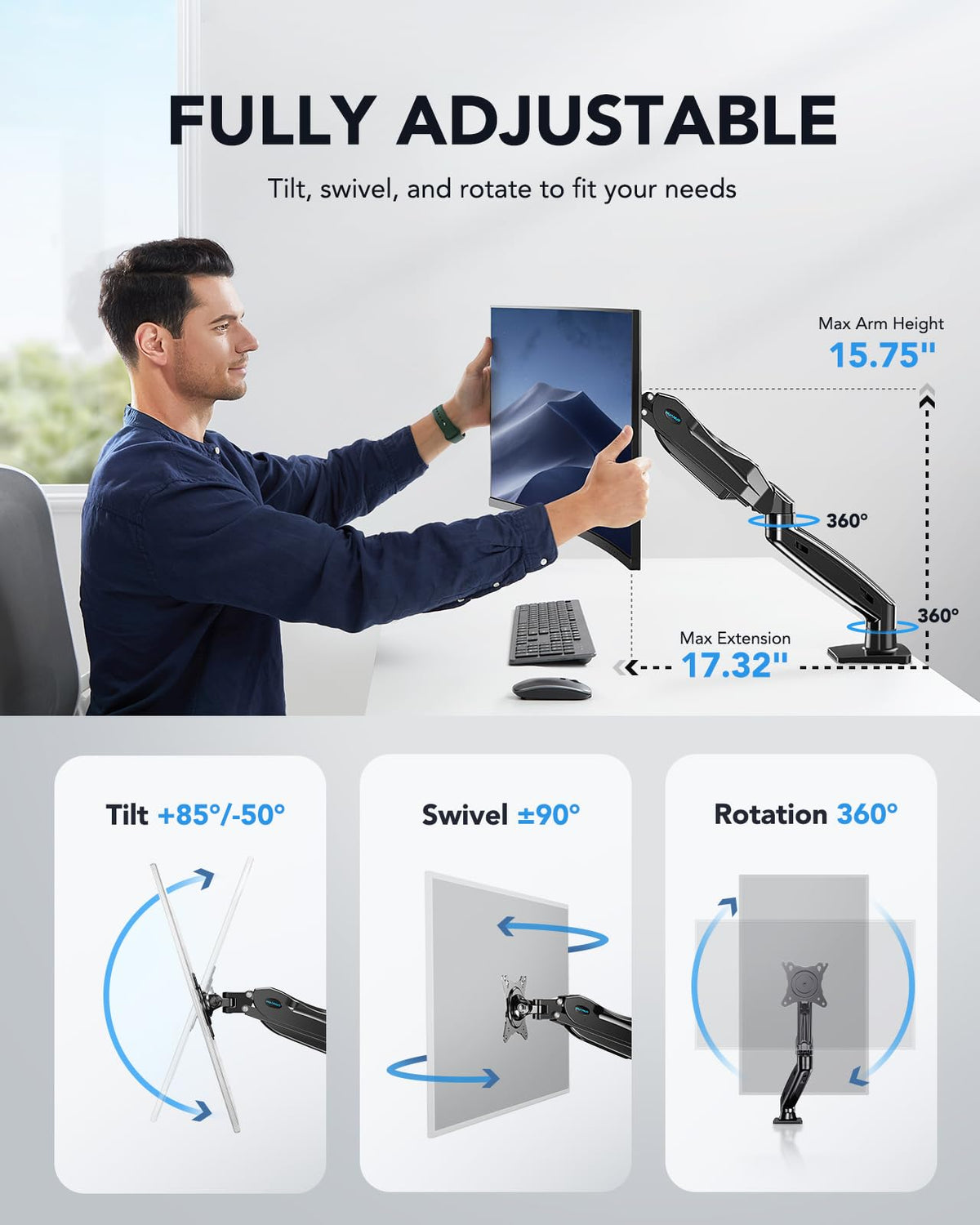 HUANUO Single Monitor Arm Mount for 13-32" Monitors