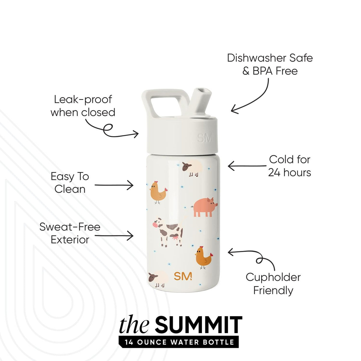 Simple Modern Kids Water Bottle and Toddler Cup, 14oz, Farm Animals