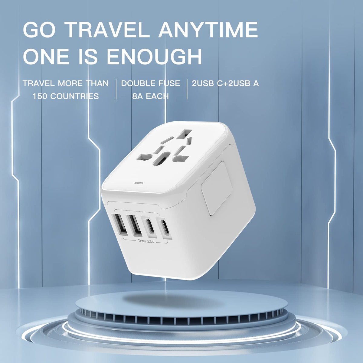 VYLEE 5-in-1 International Travel Plug Adapter, White