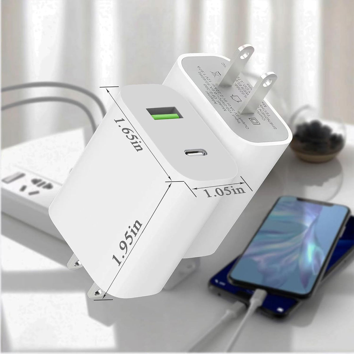 USB-C Charger Block, 20W Dual Port, 3-Pack