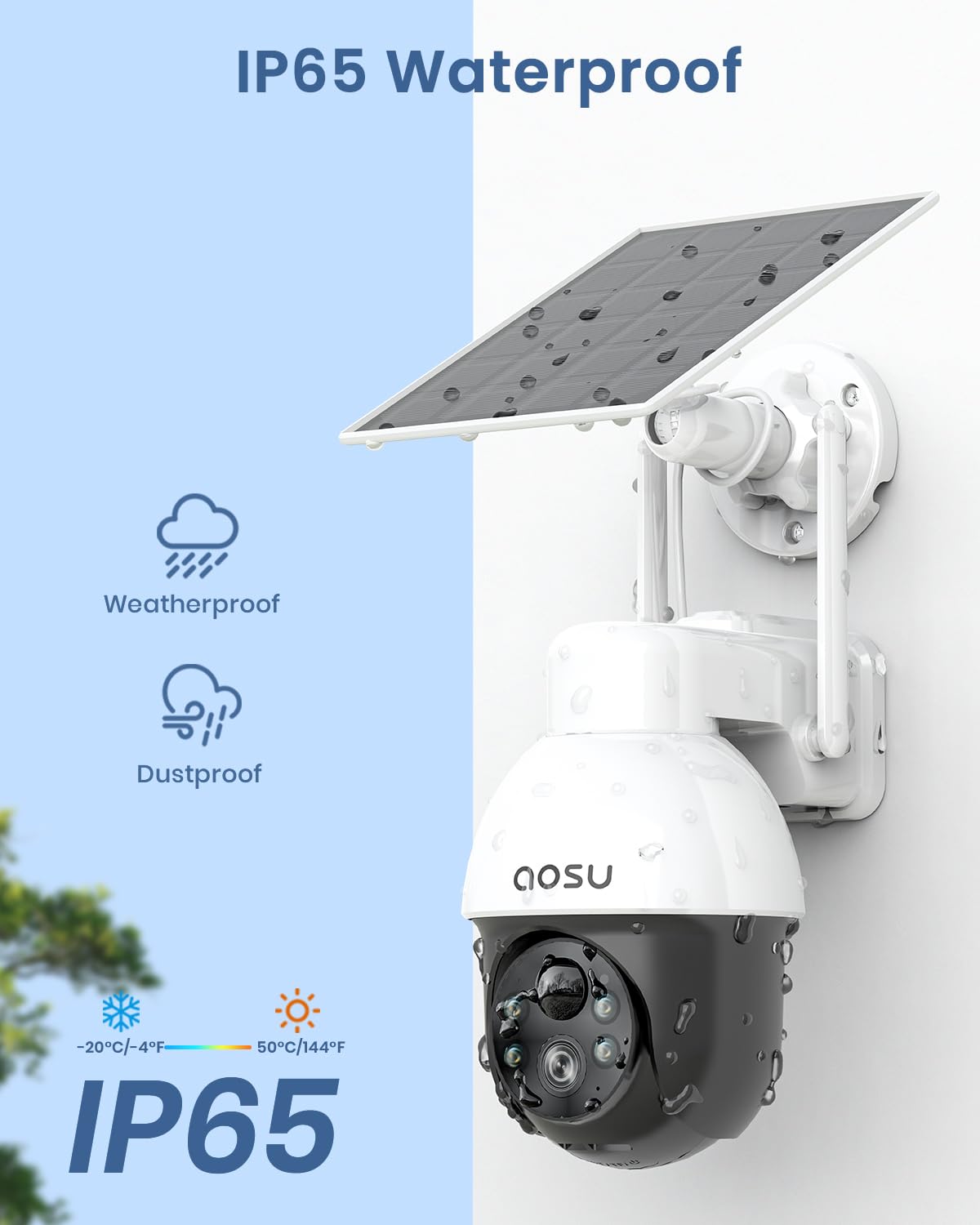 AOSU Solar Security Camera with Panoramic PTZ, 2K