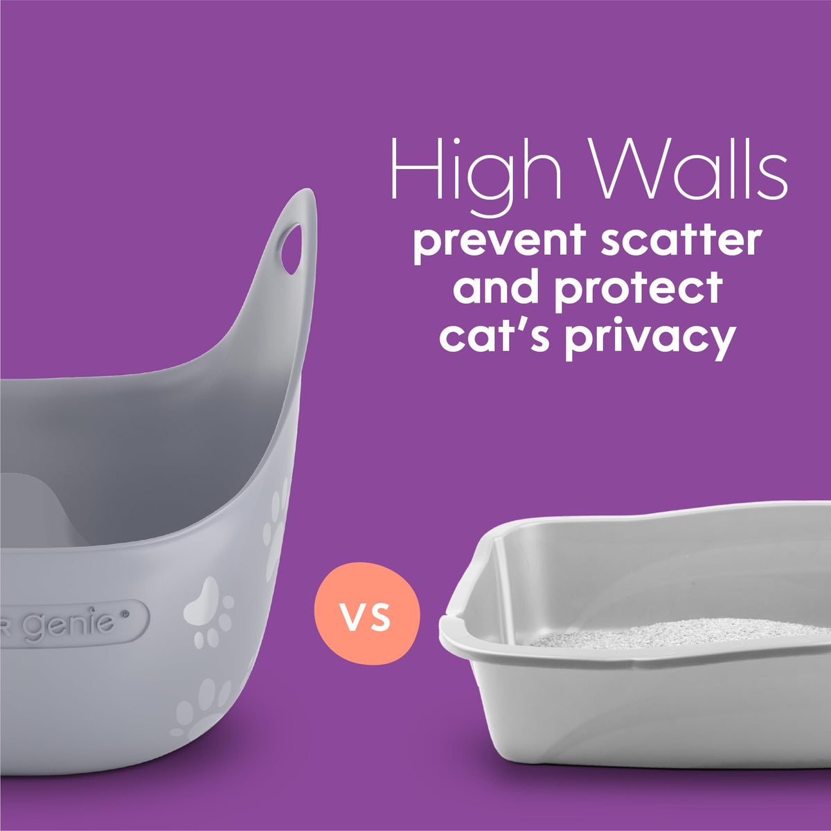 Litter Genie Flexible Plastic Cat Litter Box with Handles, High Walls