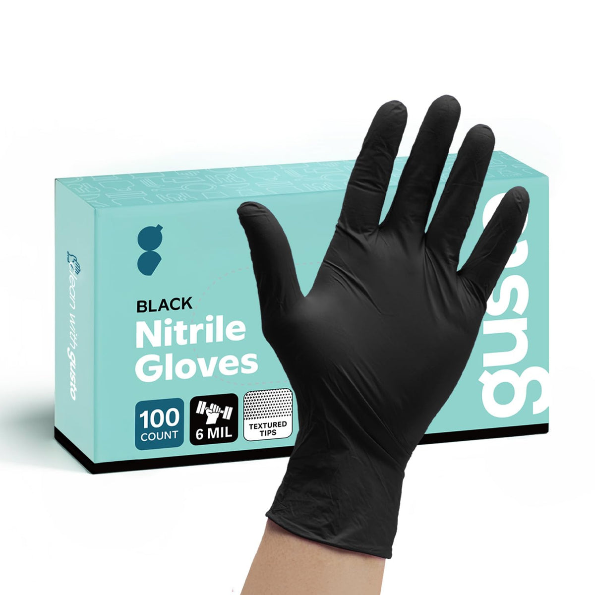 Gusto Black Nitrile Gloves, 6 mil, Large, 100 Count