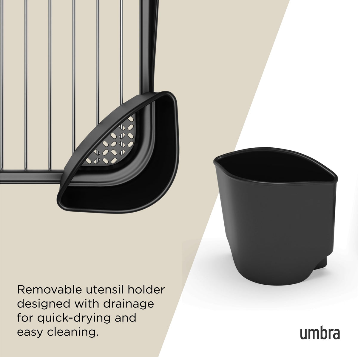 Umbra Sinkin Dish Drying Rack with Cutlery Holder, Black/Nickel