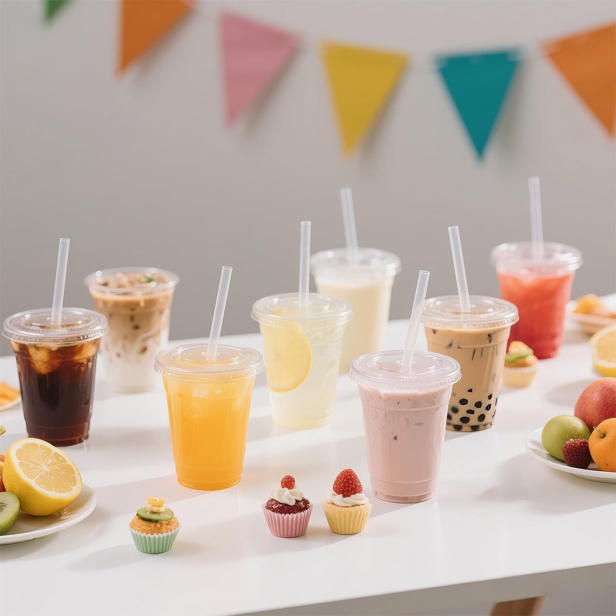 Joyeux Clear Plastic Cups with Lids and Straws, 16 oz, 100 Pack