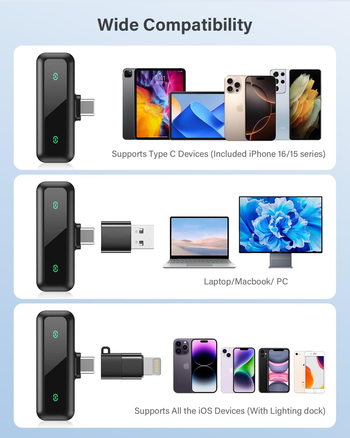 AUJQMYCA Wireless Lavalier Microphones for iPhone and USB-C, 2 Pack