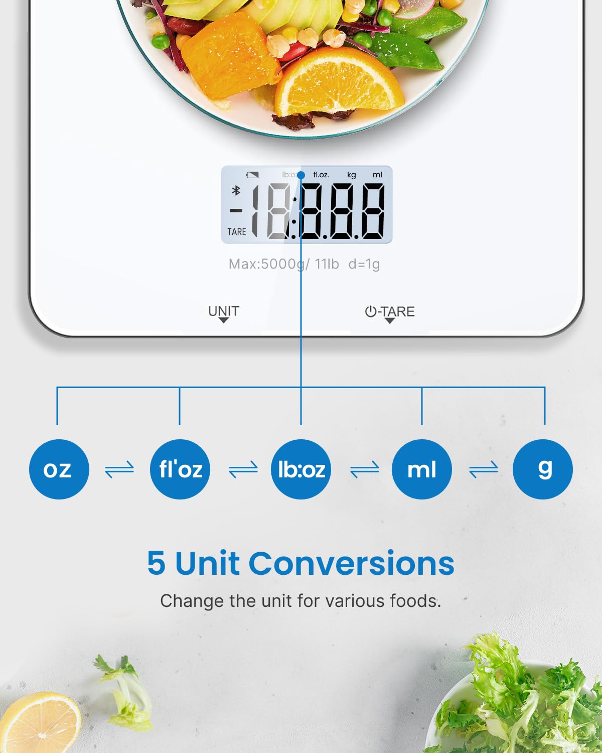 Renpho Smart Food Nutrition Kitchen Scale with App, White