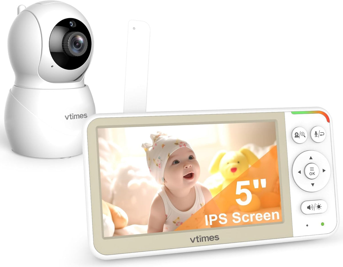 VTimes 5" Video Baby Monitor with Pan-Tilt-Zoom Camera, No WiFi