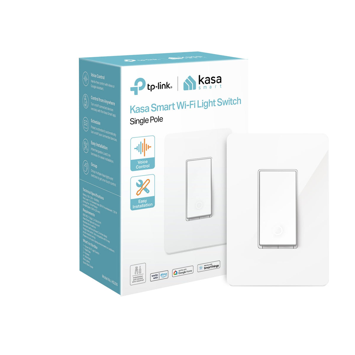 Kasa Smart Wi-Fi Light Switch HS200, Single Pole, White