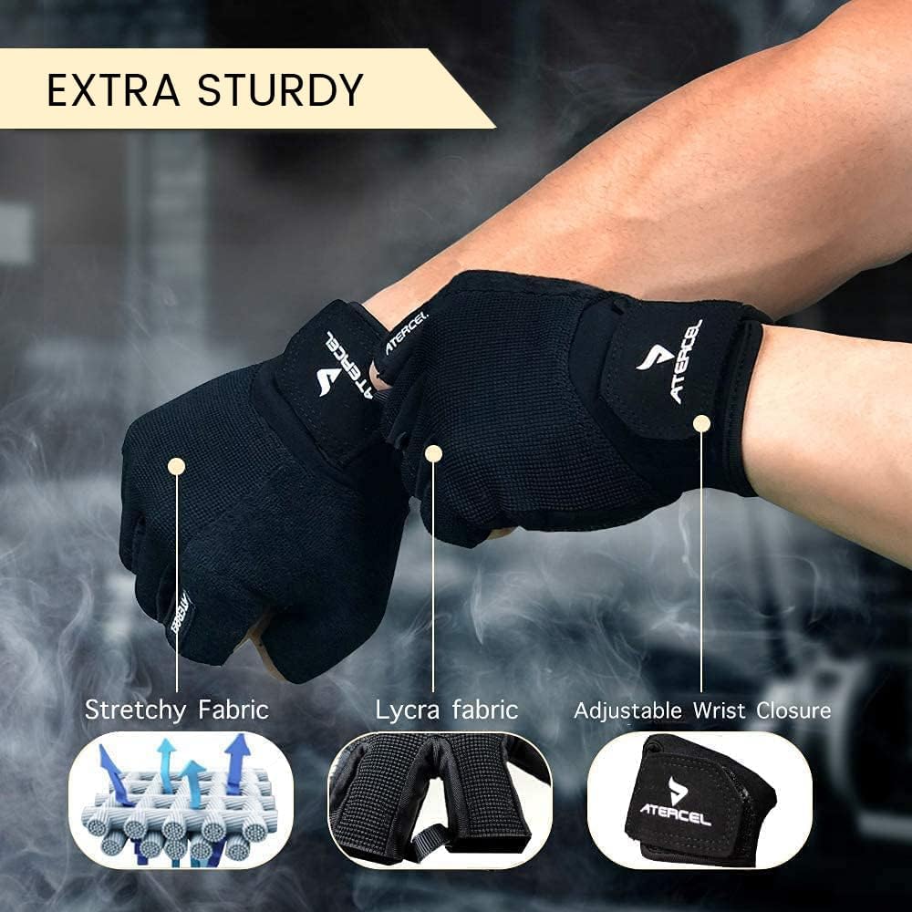 ATERCEL Breathable Workout Gloves, Black, M