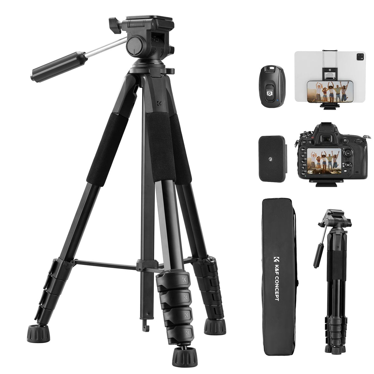 K&F CONCEPT 75" Lightweight Tripod with Remote & Phone Holder