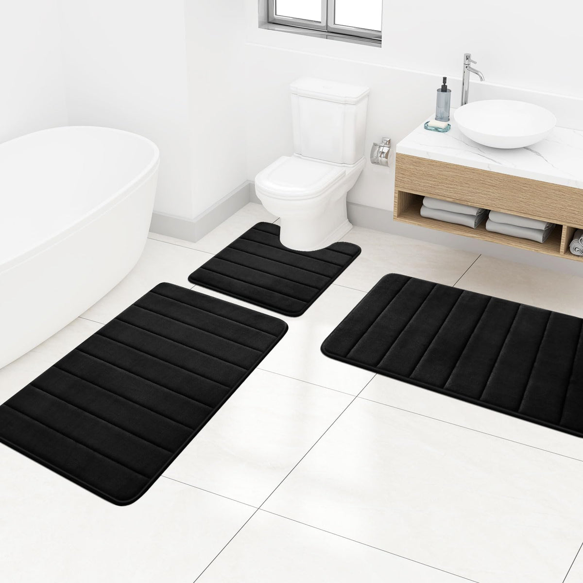 OLANLY Memory Foam Bath Mat, 16" x 24", Black