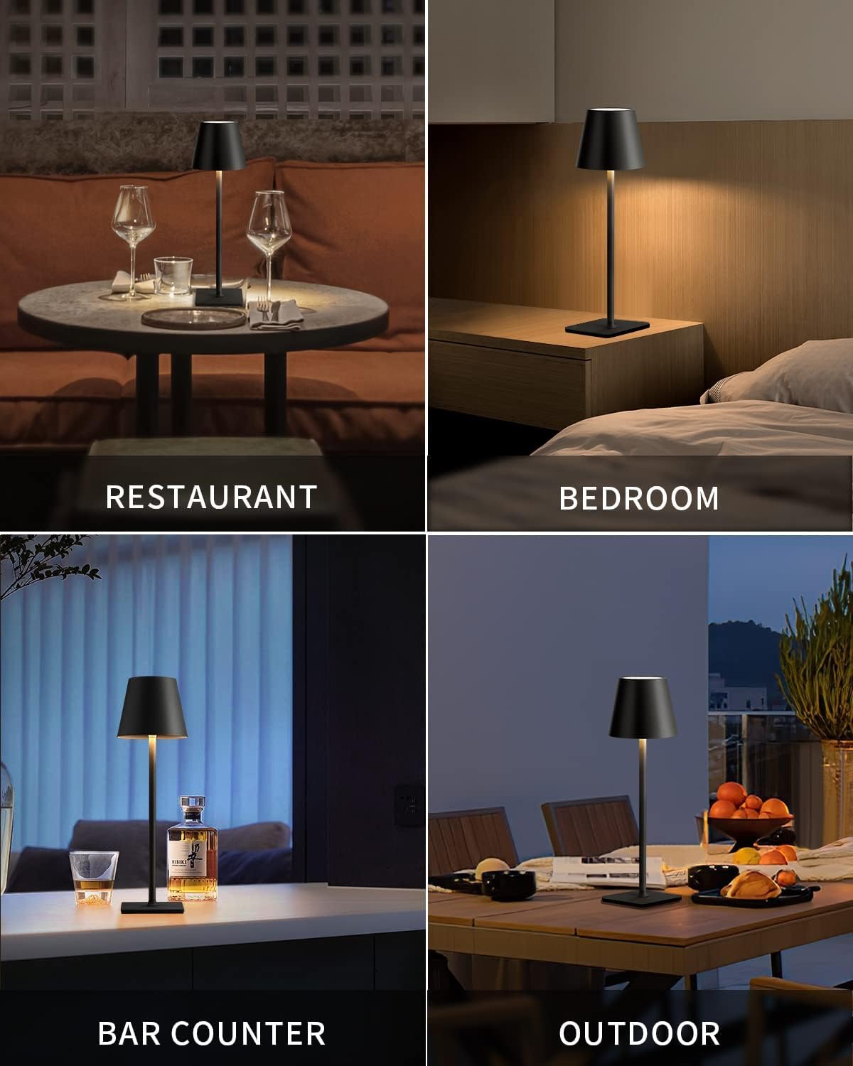 Ophouliy Cordless Rechargeable LED Table Lamps, Black (2 Pack)