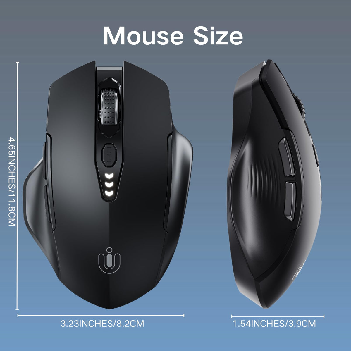 Rechargeable Bluetooth Wireless Mouse, Tri-Mode, Adjustable DPI, Black