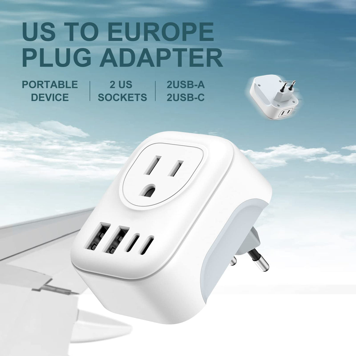 Vylee International Travel Plug Adapter, 4 AC Outlets, 2 USB-C Ports