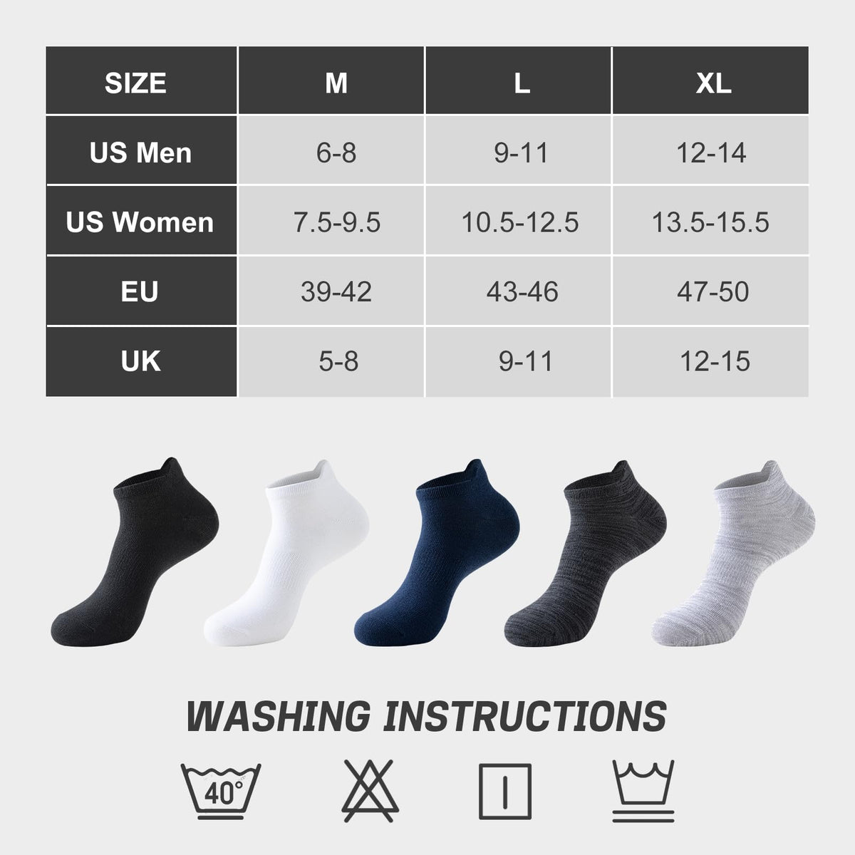 Niorasen Bamboo Low Cut Ankle Socks, Multicolour, Size 9-11 (6 Pairs)