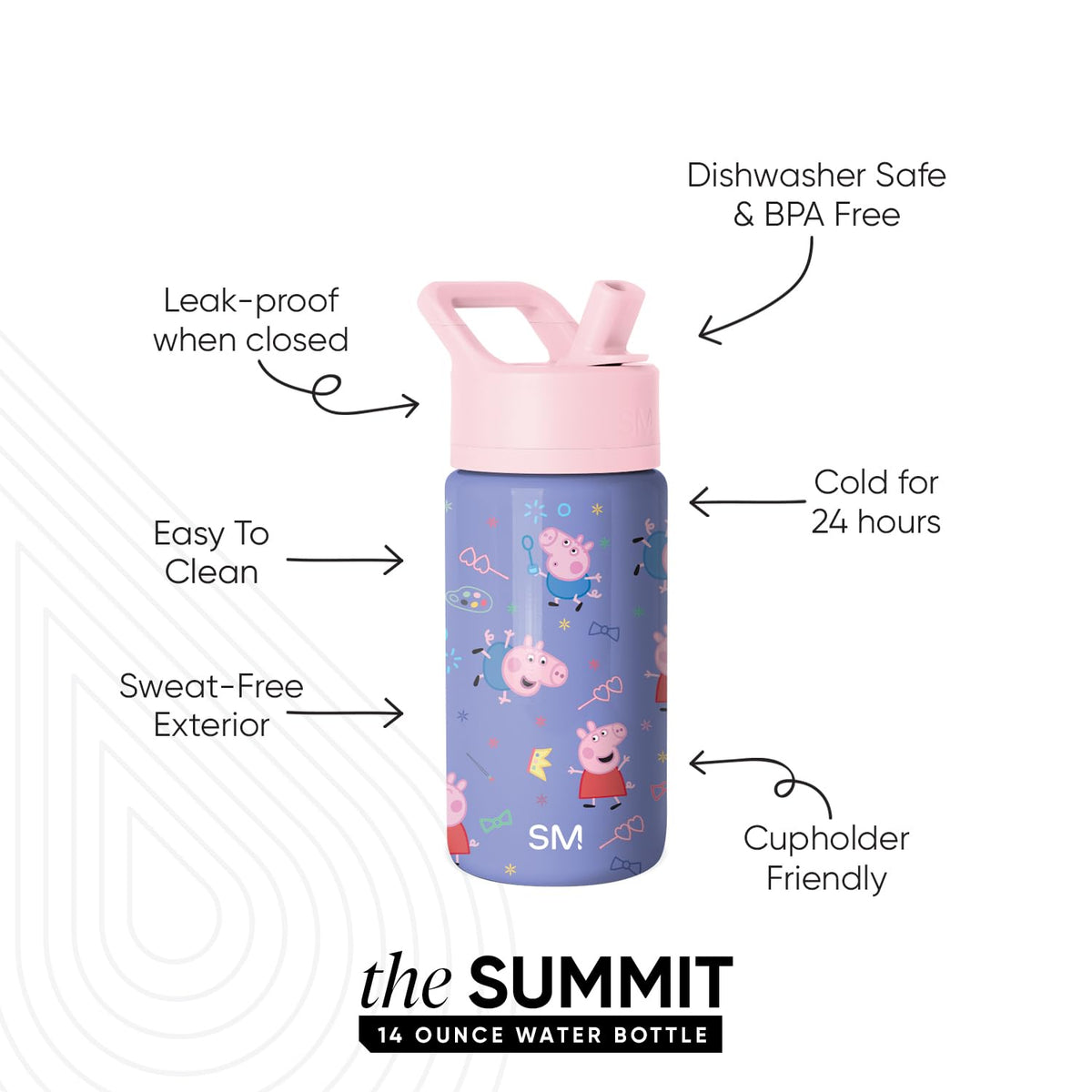 Simple Modern Peppa Pig Kids Water Bottle and Toddler Cup, 14oz