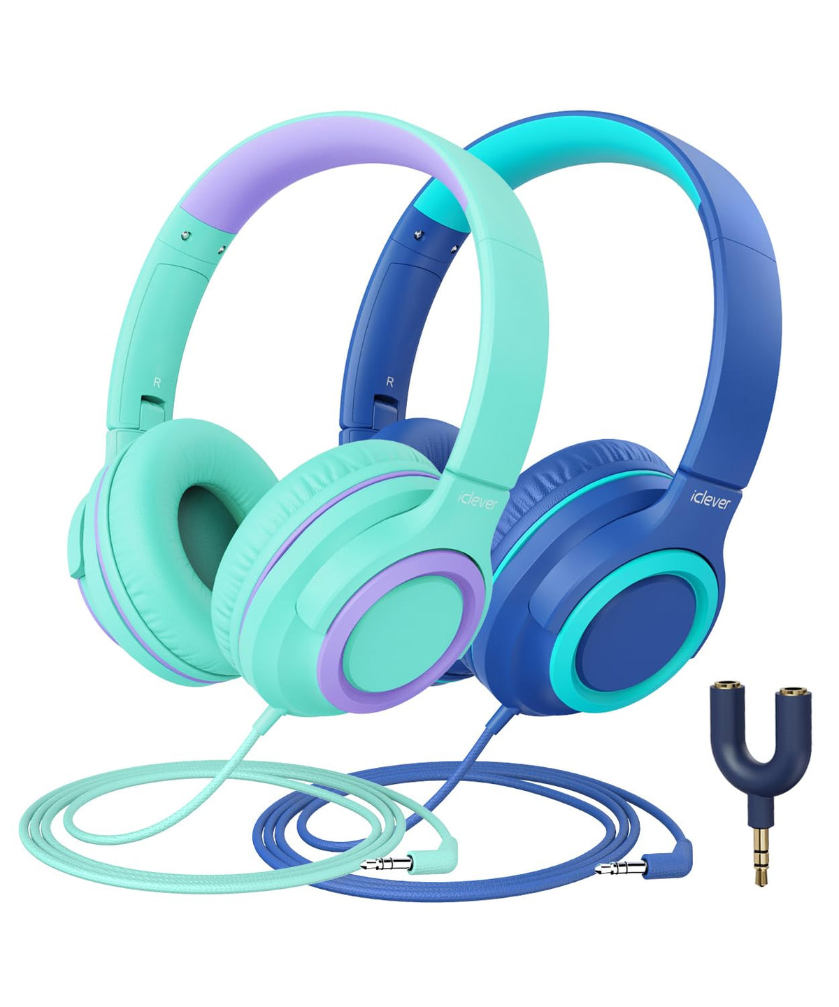 iClever HS22 Kids Wired Headphones with Sharing Splitter, 2 Pack