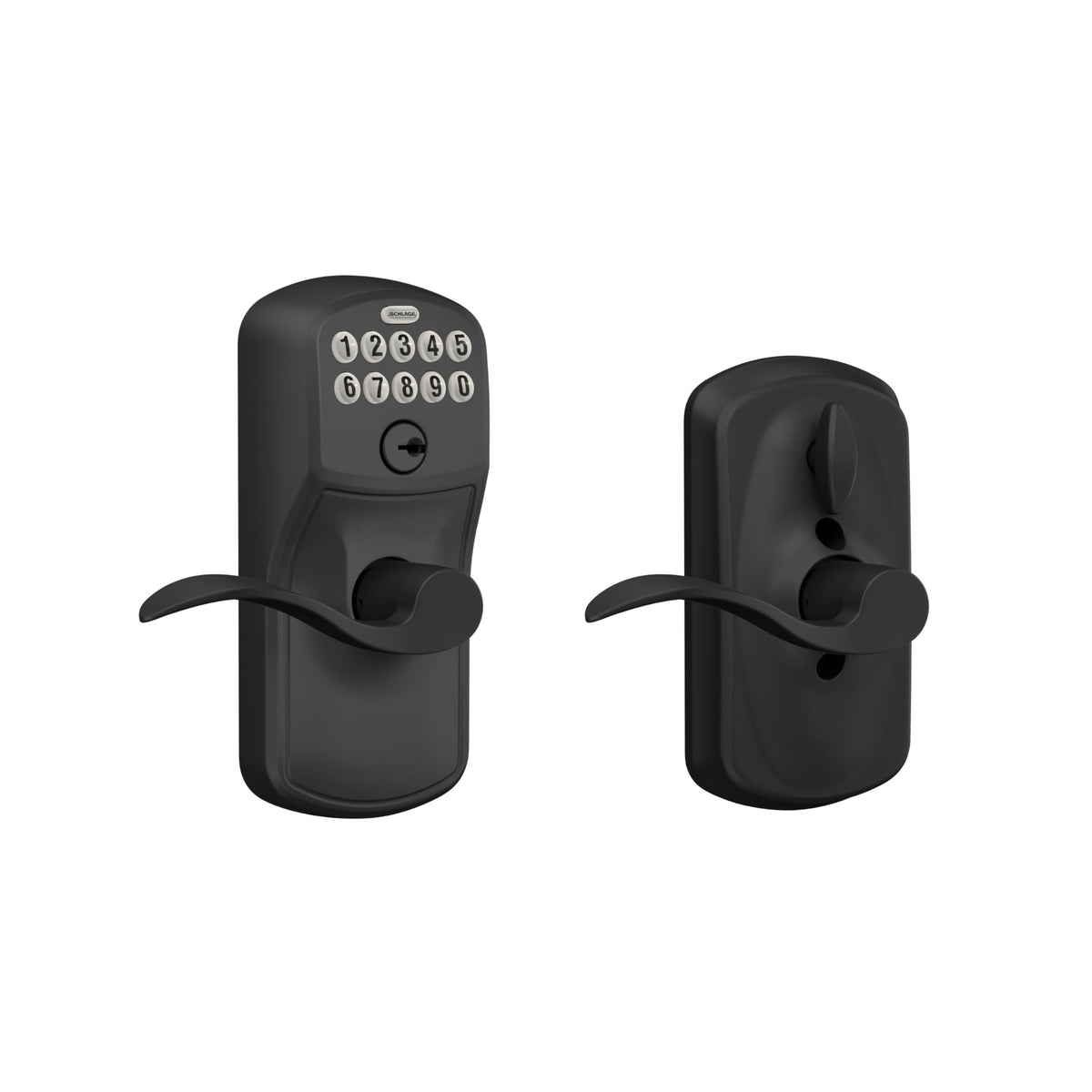 Schlage Electronic Keypad Lock, Lever Handle, Camelot, Matte Black