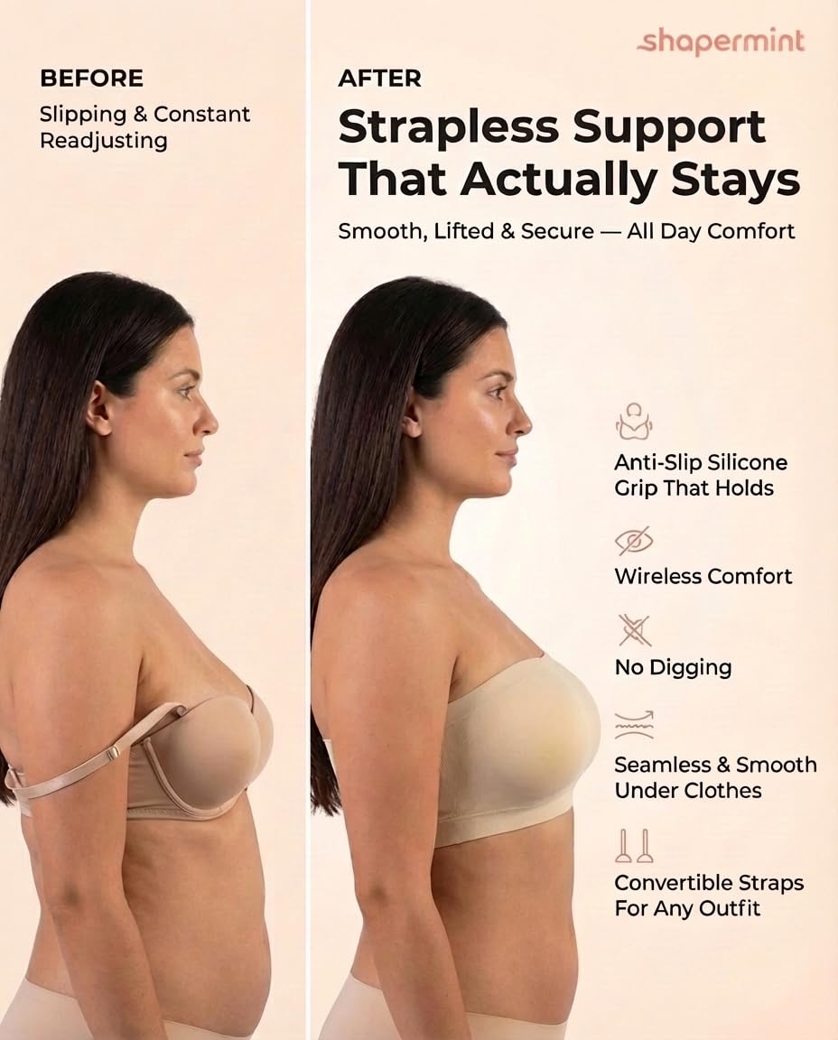 Shapermint Convertible Strapless Bandeau Bra, Beige