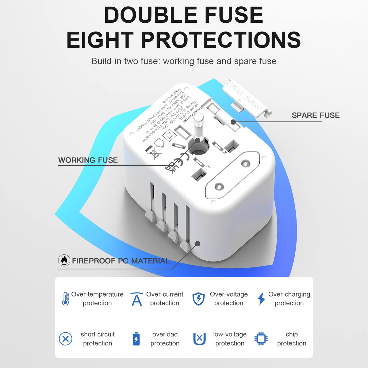 VYLEE 5-in-1 International Travel Plug Adapter, White