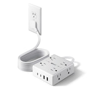 SUPERDANNY Flat Plug Surge Protector, 8 Outlets, 4 USB, 10 ft, White