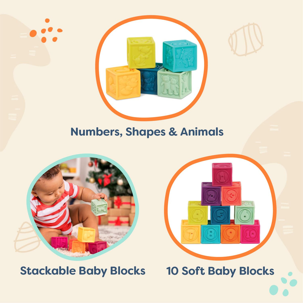 B. toys One Two Squeeze, 10 Soft Stacking Blocks