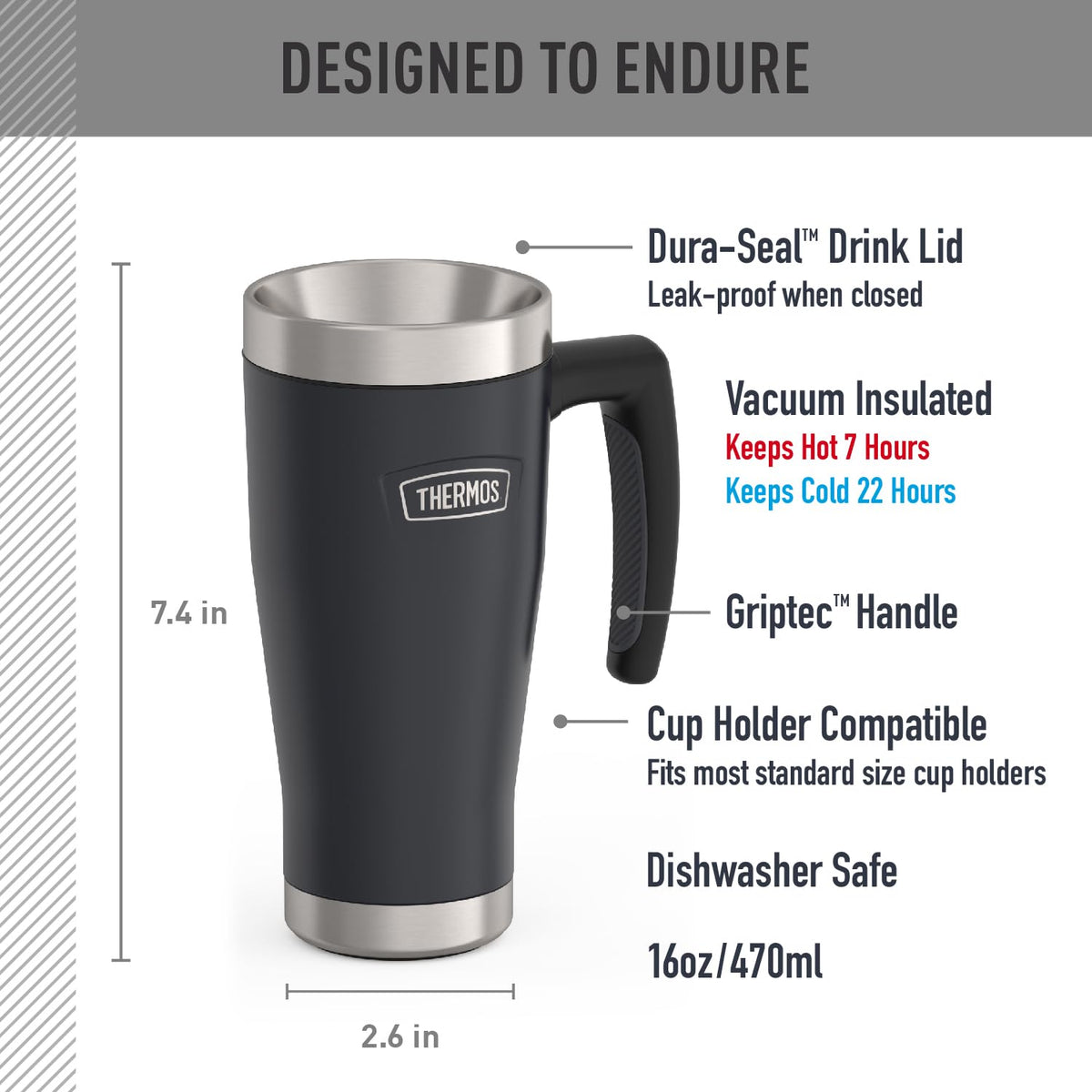 THERMOS ICON Series 16oz Stainless Steel Mug, Granite