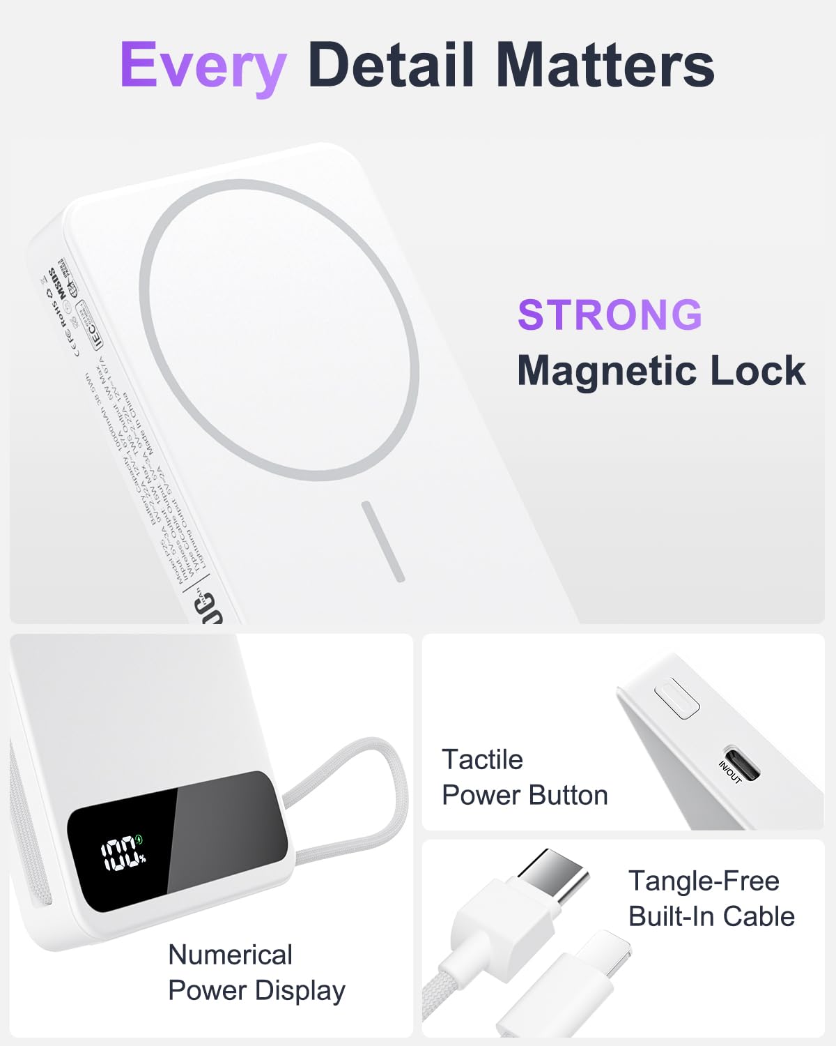 Magnetic Power Bank, 10,000mAh 15W Wireless