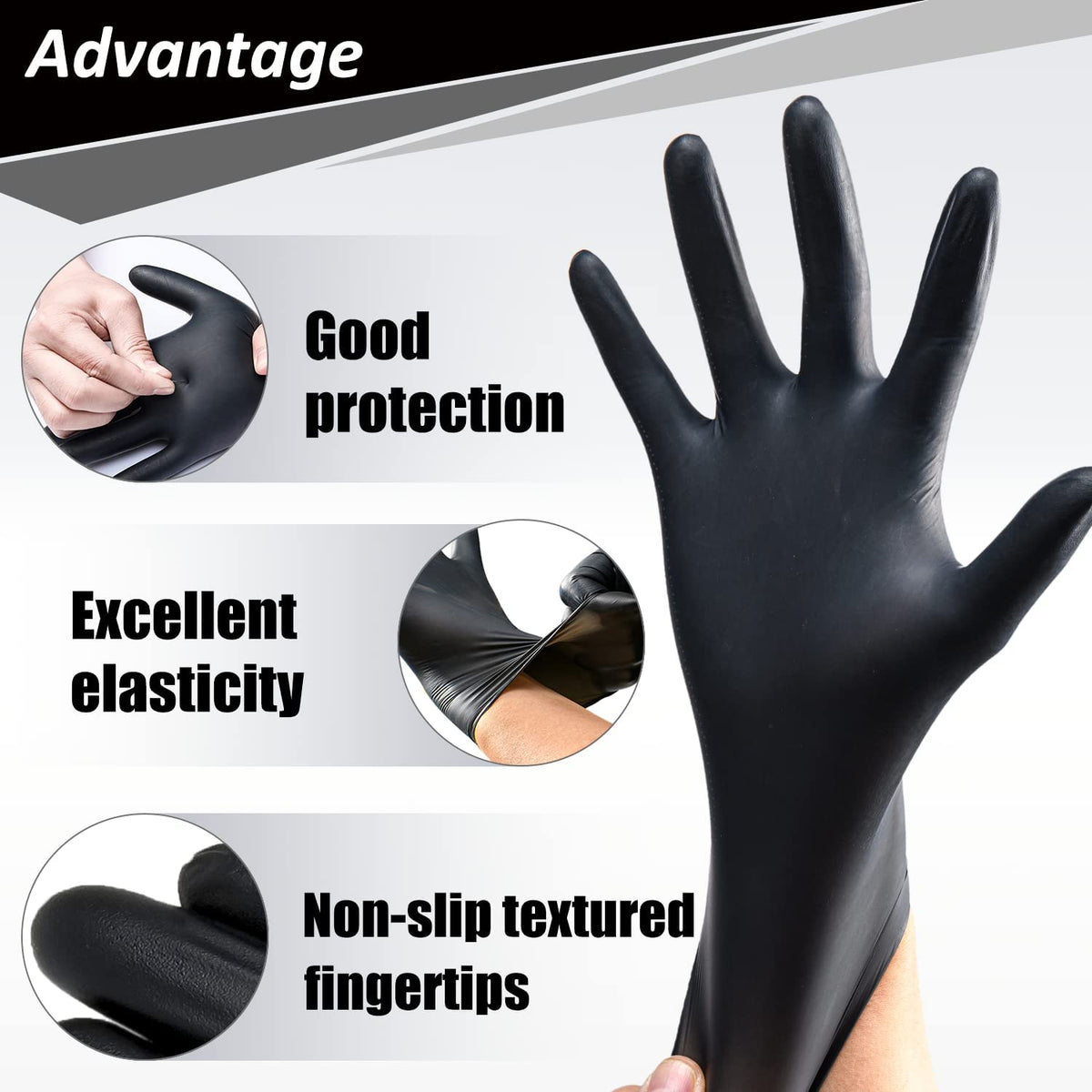 PROMEDIX P Black Nitrile Disposable Gloves, 4 mil, Large, 100 Count