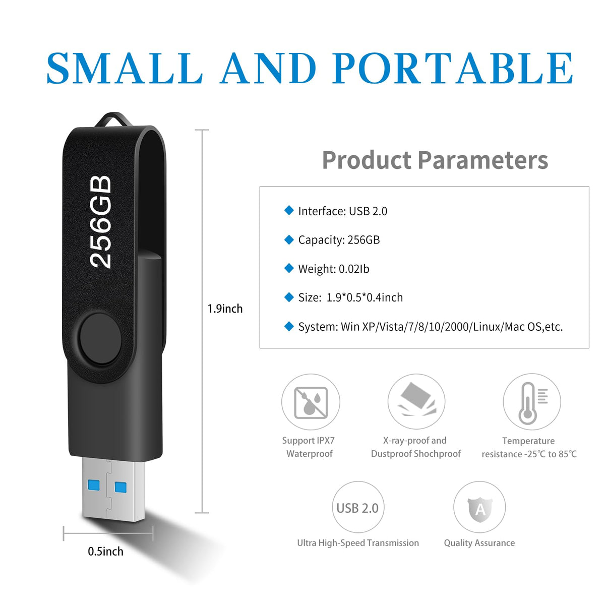 256 GB USB 2.0 Flash Drive with Keychain