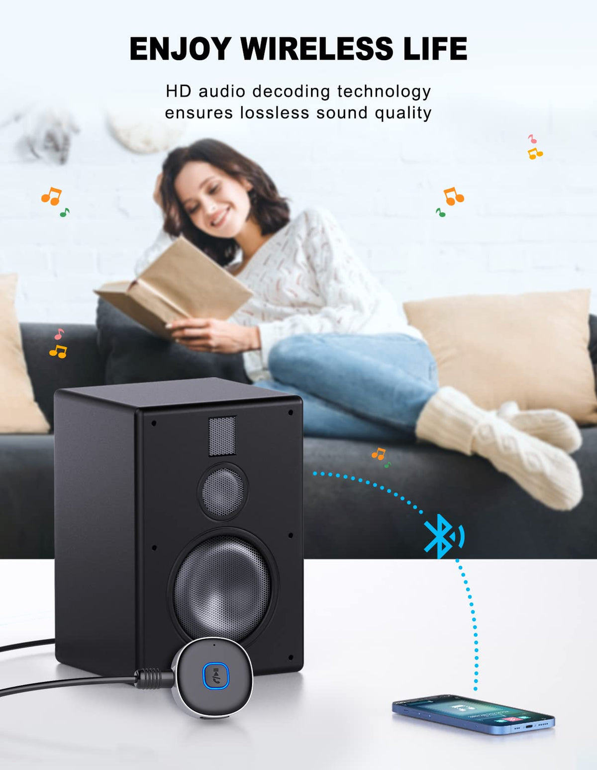 WOCBUY Bluetooth Adapter for Car, 3.5 mm AUX, Bluetooth 5.0