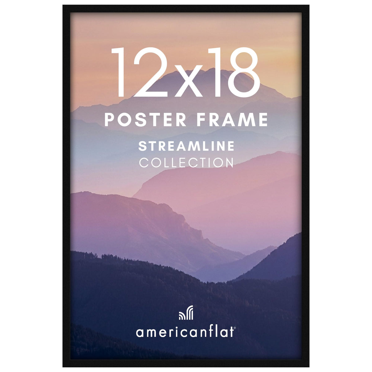 Americanflat 12x18 Poster Frame, Streamline Collection, Black