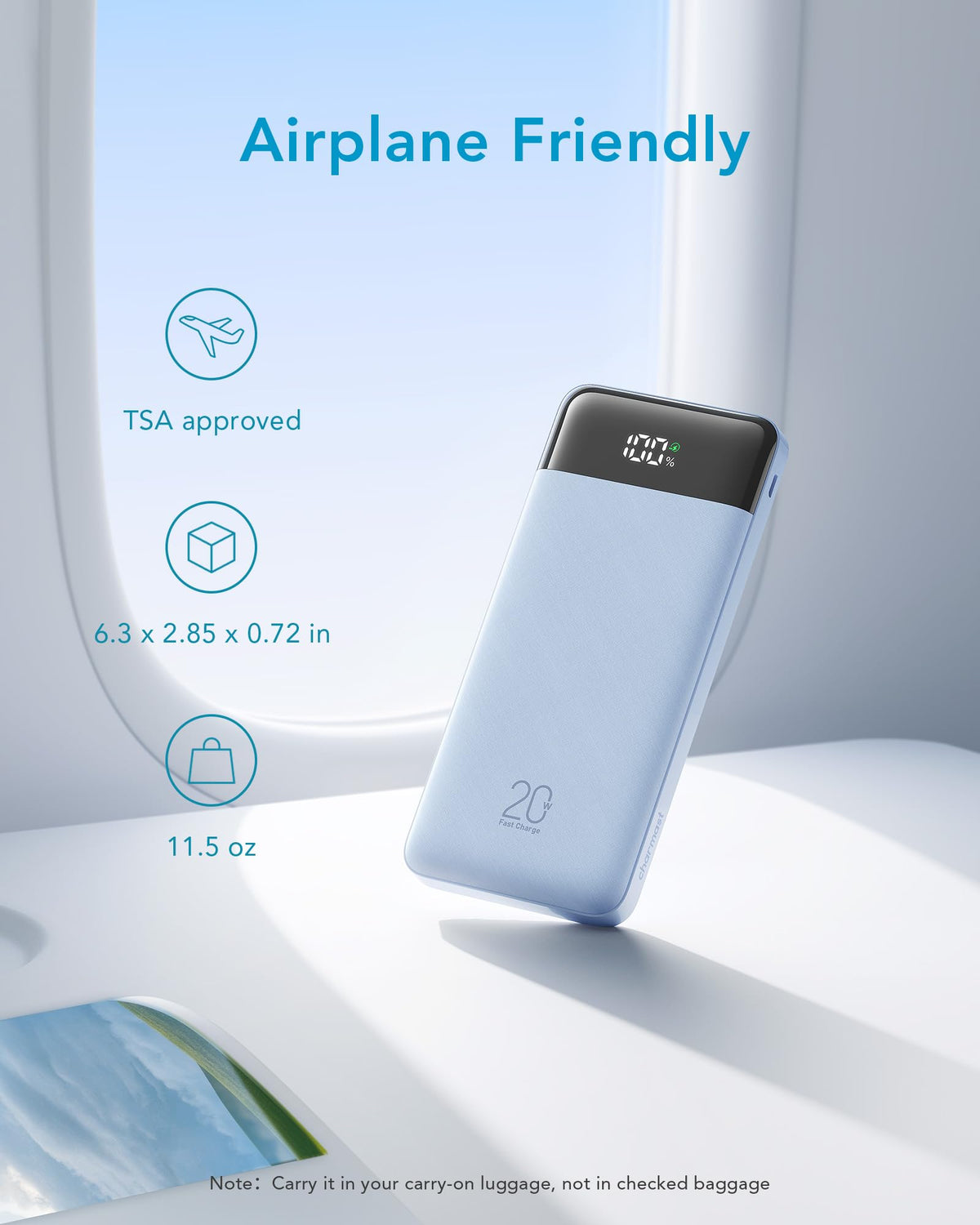 Charmast Power Bank, 20000mAh, 22.5W, Built-In Cables