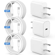 Susnwere 20W USB C Charger Block with 10Ft Cable, 3 Pack