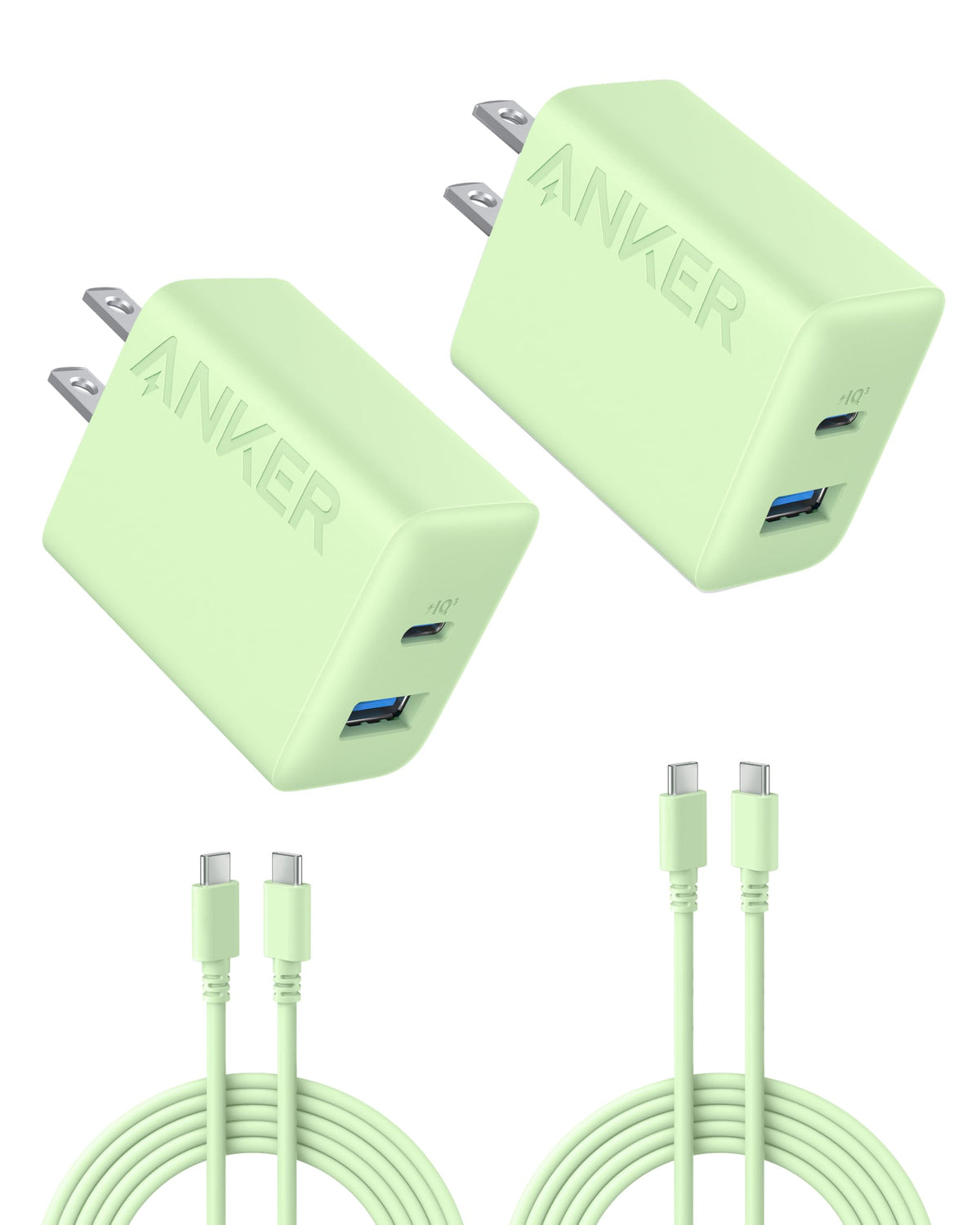 Anker 20W Fast USB C Charger for iPhone, Green, 2 Pack with 2 Cables
