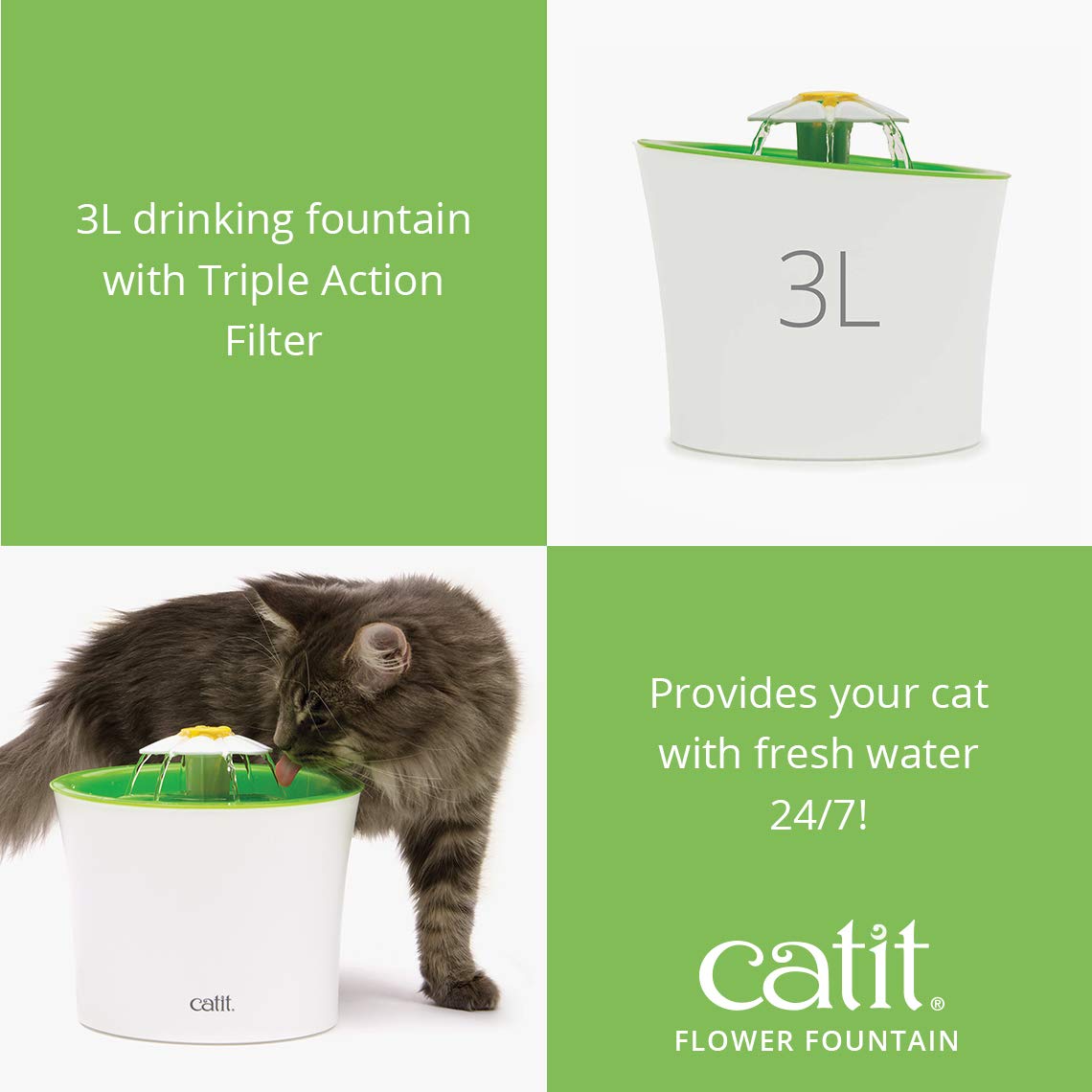 Catit Senses 2.0 Flower Fountain, 3 L, Green