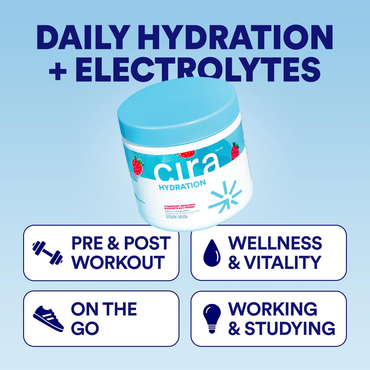 Cira Hydration Electrolyte Powder, Strawberry Margarita, 45 Servings