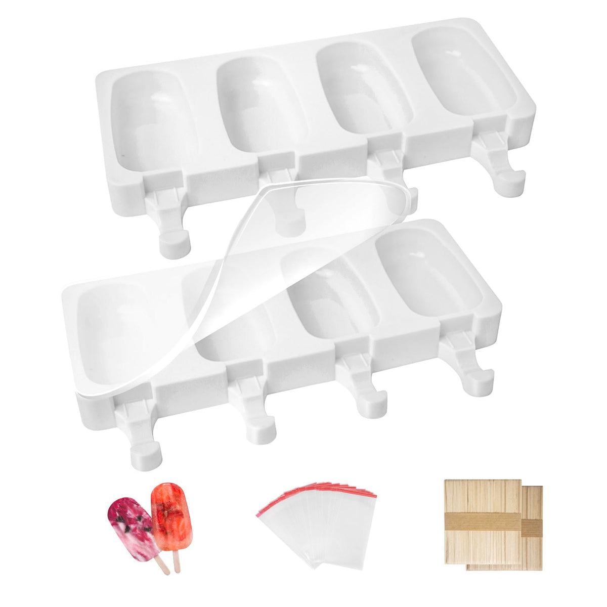 Silicone Popsicle Molds with Lids, Sticks & Bags (2 Pack)