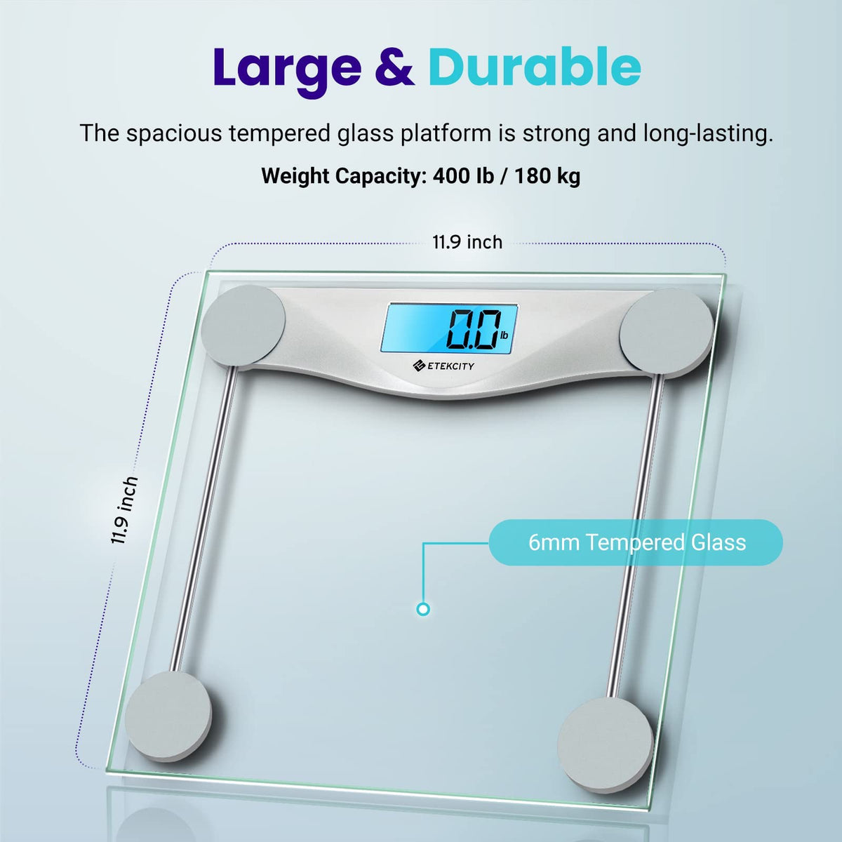 Etekcity Digital Bathroom Scale, 400 lb, Blue LCD