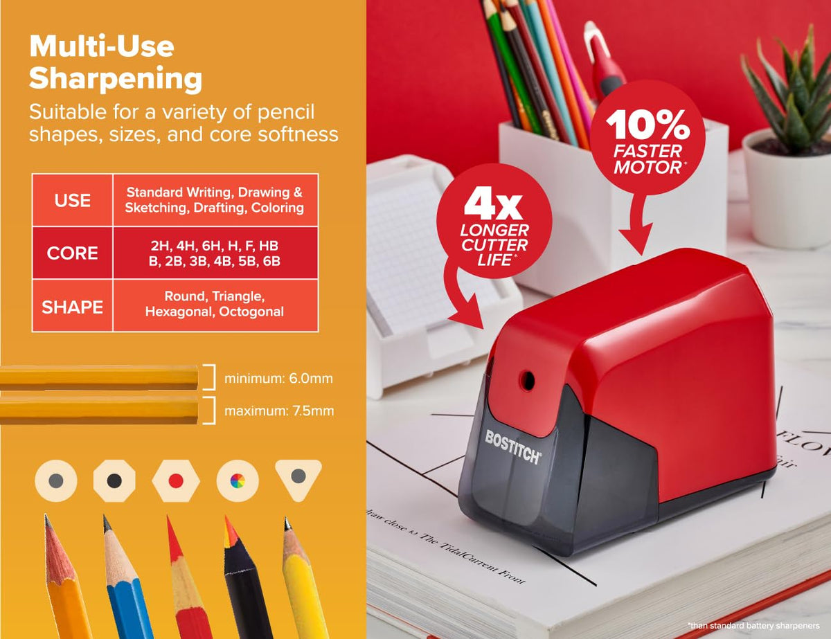 Bostitch Battery Pencil Sharpener, Red