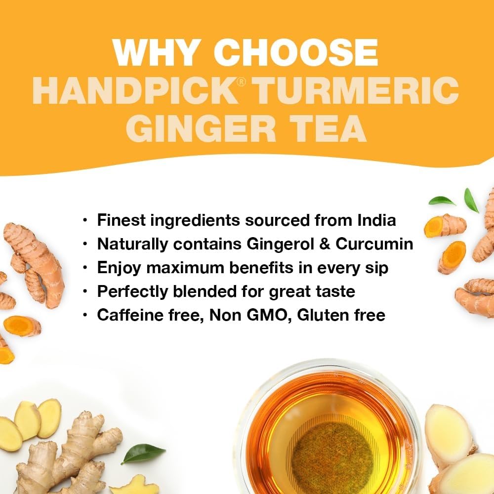 HANDPICK Turmeric Ginger Herbal Tea, 100 Tea Bags
