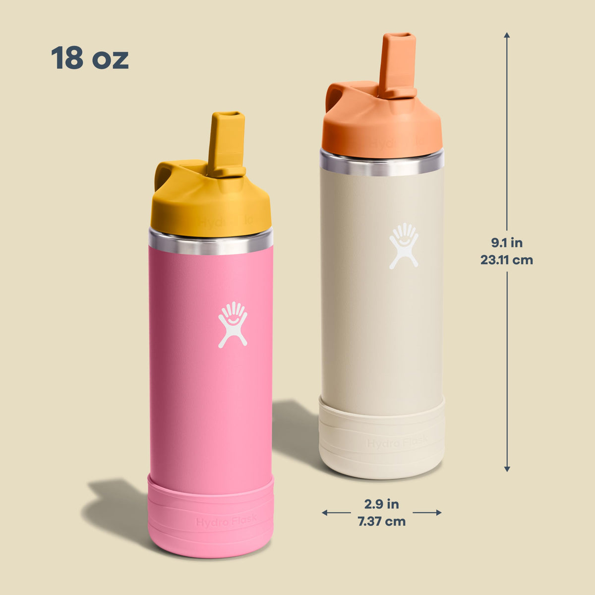 Kids Stainless Steel Bottle With Straw Cap and Boot, Coconut, 18 Oz