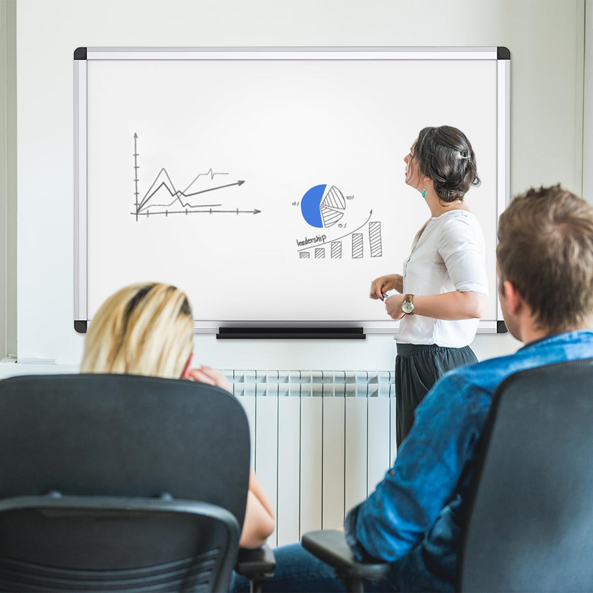 VIZ-PRO Magnetic Dry Erase Whiteboard, 24" x 18", Aluminum Frame