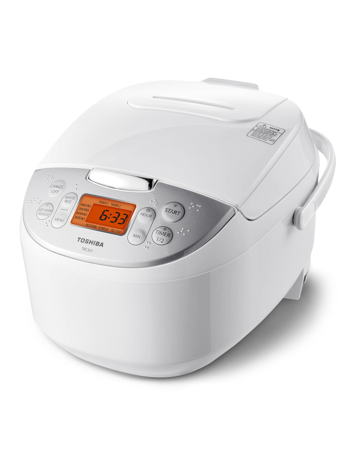 Toshiba 6-Cup Rice Cooker with Fuzzy Logic, Digital Display, White
