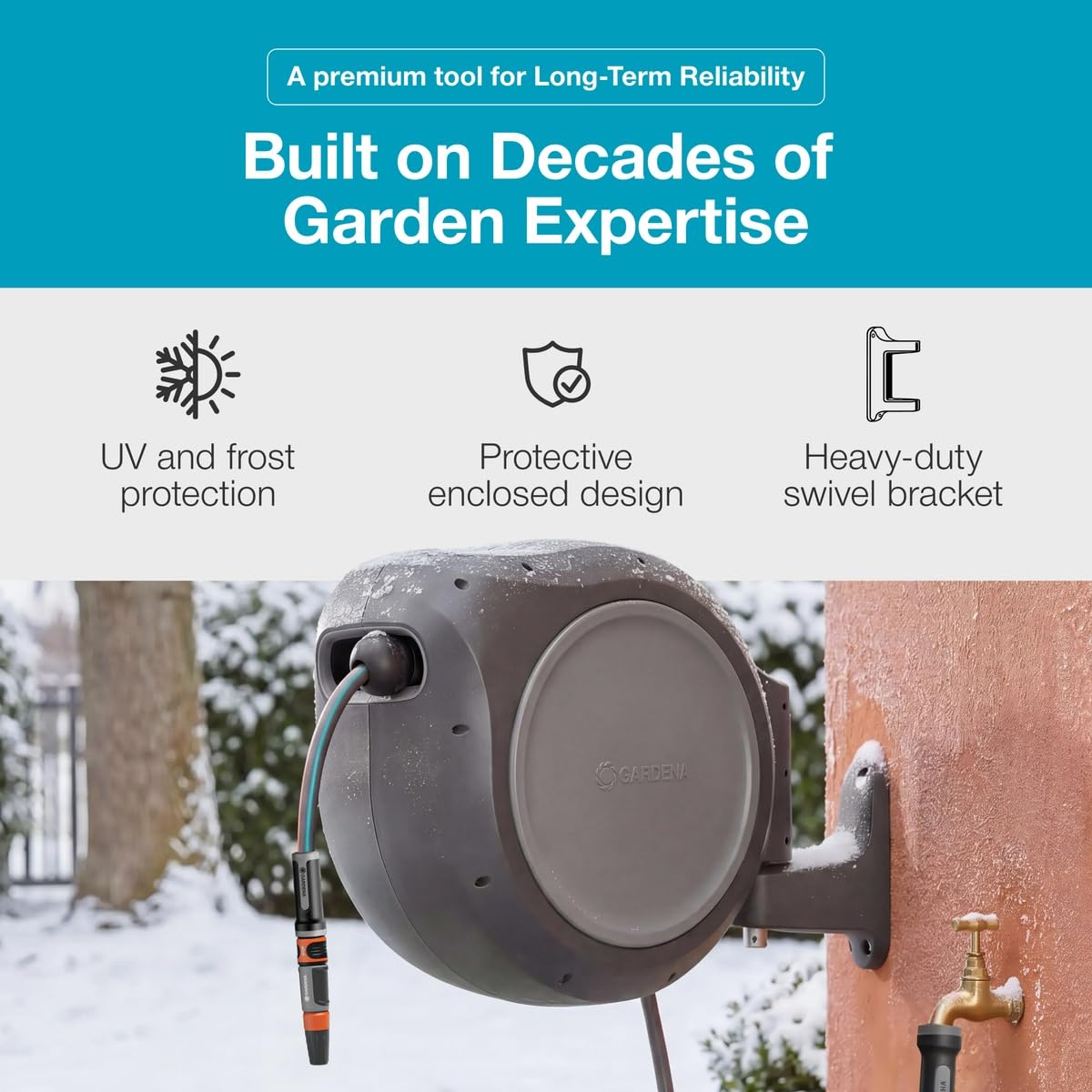 GARDENA 20502-80 Retractable Garden Hose Reel, 75' x 1/2" Hose