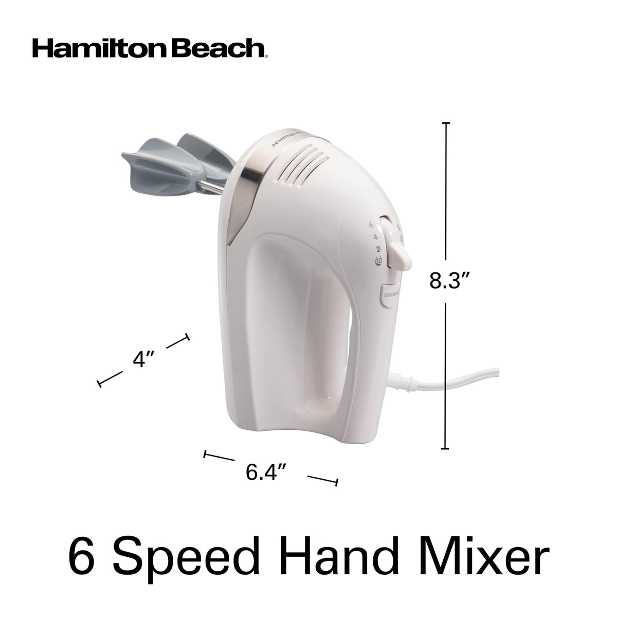 Hamilton Beach 6-Speed Electric Hand Mixer, 275W, White (62636J)